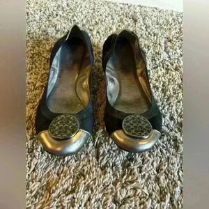 Coach ballet ballerina flats black leather silver round headwear size 7